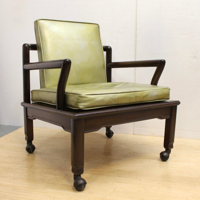 Widdicomb 1960s Set of 4 Widdicomb Leather and Ebonized Walnut Club Chairs For Sale - Image 4 of 14