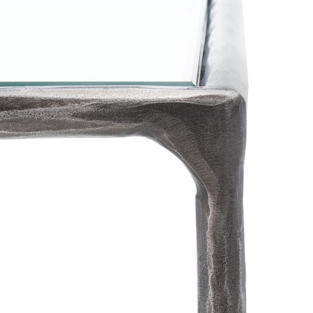 Spritely Home Jessa Metal Square End Table in Silver with Glass Top For Sale - Image 4 of 7