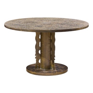 Philip and Kelvin LaVerne Etruscan Spiral Mid Century Acid Etched Bronze Dining Table For Sale