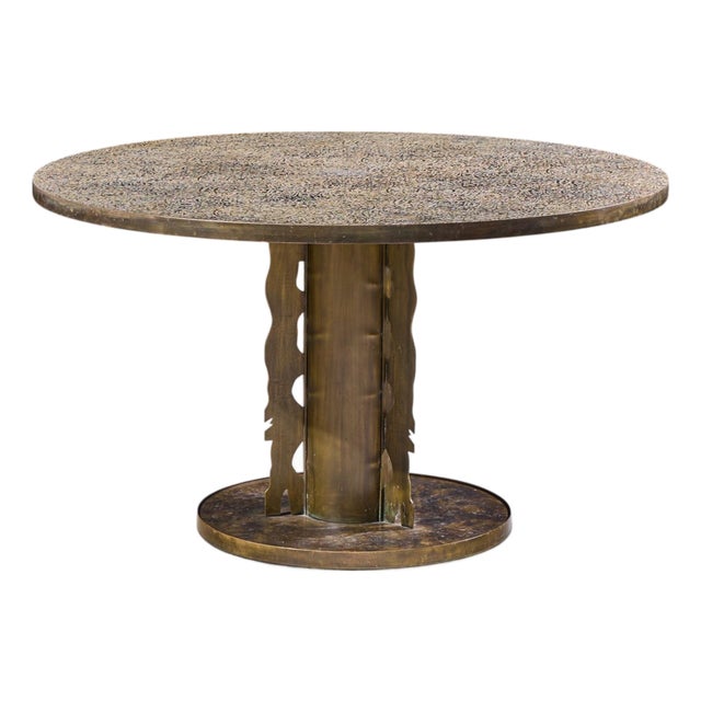 Philip and Kelvin LaVerne Etruscan Spiral Mid Century Acid Etched Bronze Dining Table For Sale