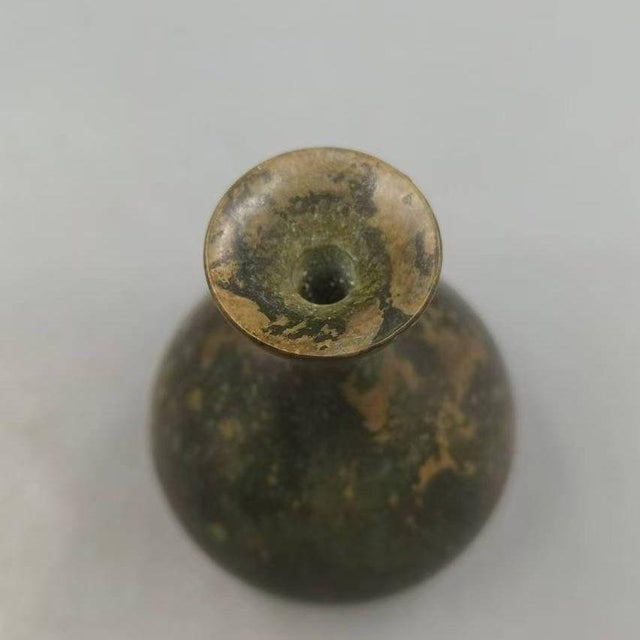 Mid 20th Century Vintage Distressed Bronze Pear-Shaped Vase / Patinated Metal Bud Vase For Sale - Image 5 of 9