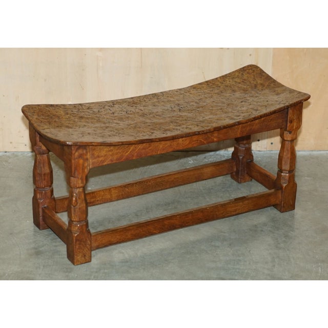 Rare 1930s Robert "Mouseman" Thompson Burr Oak Stool With Curved Top For Sale - Image 12 of 18