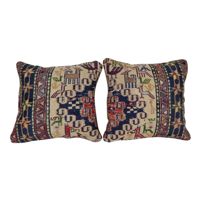 Pair Vintage Animal Pattern Turkish Kilim Pillow Set Of 2 Pillow
