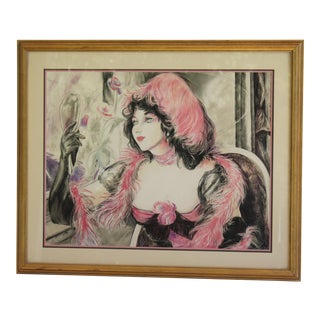 1980s Lady in the Mirror Framed Lithograph Print For Sale