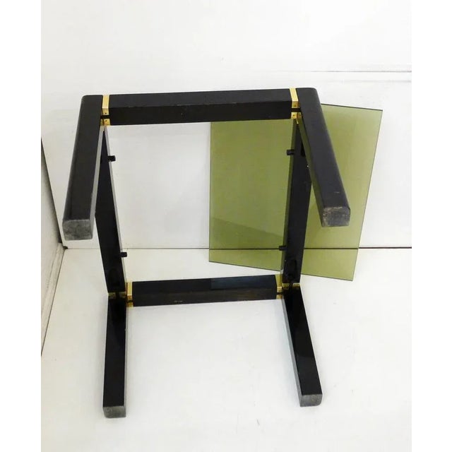 Wood Small Vintage Coffee Table in Black Lacquered Wood & Gold Metal, Smoked Glass Tray, 1970s For Sale - Image 7 of 11