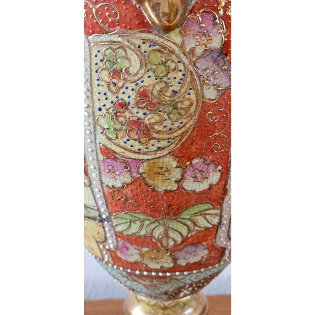 Vintage Japanese Satsuma Hand-Painted Moriage Urn Vase - 16.5” Tall For Sale - Image 13 of 17