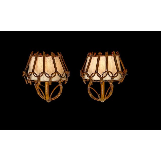 Bamboo and Rattan Wall Lights by Louis Sognot, 1960s, Set of 2 For Sale - Image 11 of 14