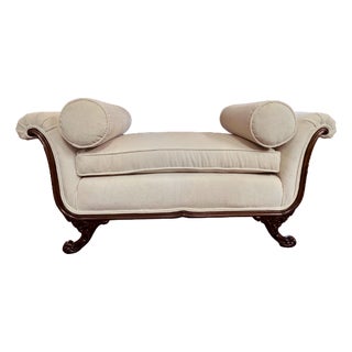 French-Style Carved Mahogany Bed Bench Ivory Cream For Sale