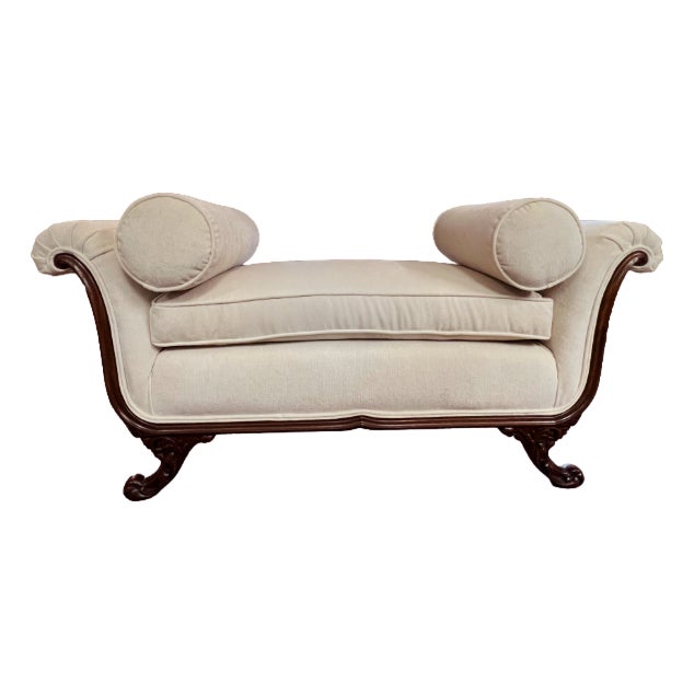 French-Style Carved Mahogany Bed Bench Ivory Cream For Sale