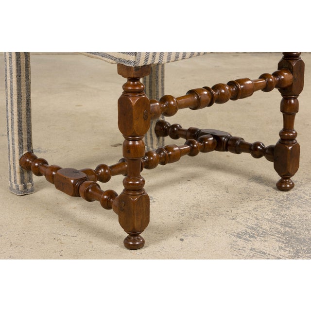 Antique French Louis XIII Walnut Dining Chairs in Tailored Stripe - Set of 8 For Sale - Image 10 of 18