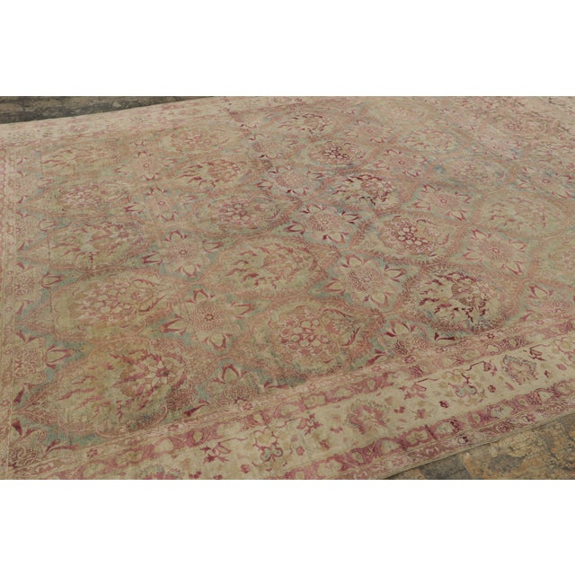 Rug & Kilim Antique Distressed Kerman Rug, Floral Lattice in Red & Beige Tones - Rug & Kilim For Sale - Image 4 of 7