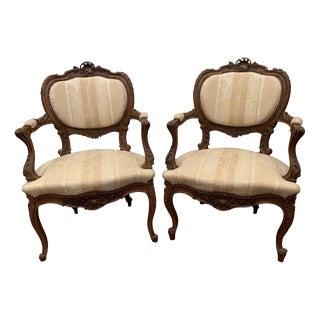 20th-Century Rocaille Walnut Armchairs, Set of 2 For Sale
