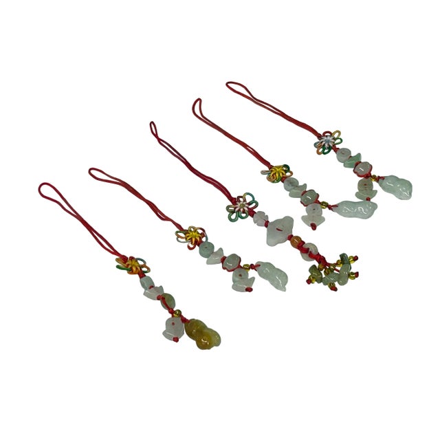 Chinese Set 5 Chinese Jade Stone Carved Beads Charm Tassel Display Art For Sale - Image 3 of 5