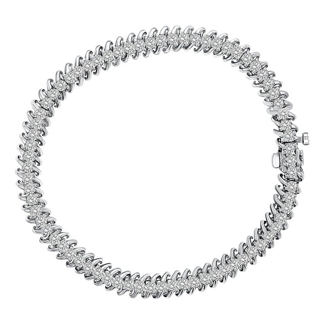S Style Diamond Tennis Bracelet 3.60cttw 14k White Gold For Sale