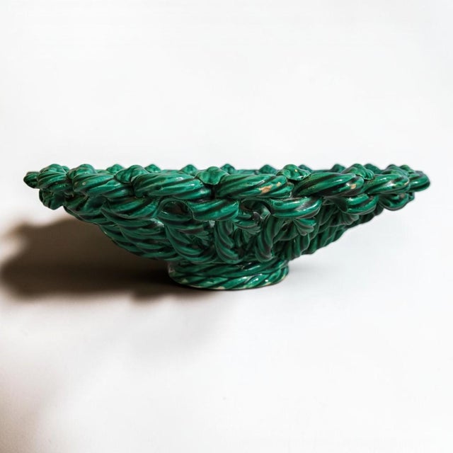Forest Green Vintage Woven Ceramic Basket, Vallauris, 1950s For Sale - Image 8 of 13