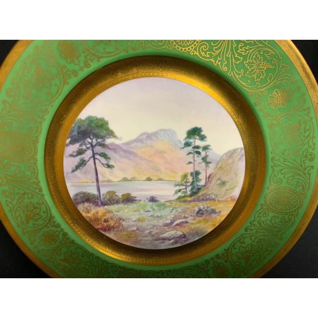 Green 1920s Heinreich & Co British Landscape Plates by Pickard Artists, Challinor and Marker- Set of 4 For Sale - Image 8 of 12