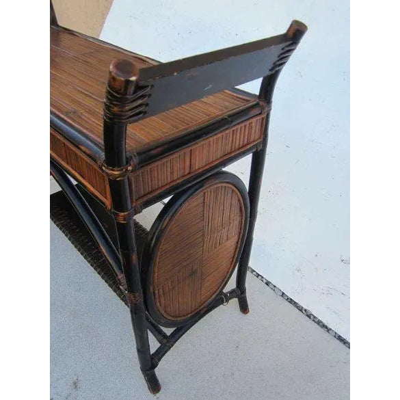 Wood 1970s Vintage Foyer or Console Table Tortoise Burnt Bamboo Black Accent For Sale - Image 7 of 13