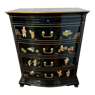 Chinoiserie Chinese Handpainted Black Lacquered Chest For Sale