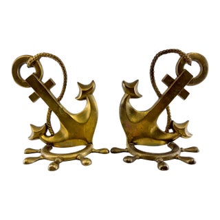 Vintage Solid Brass Nautical Anchor Bookends, a Pair For Sale