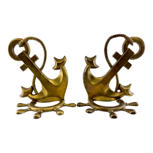 Vintage Solid Brass Nautical Anchor Bookends, a Pair