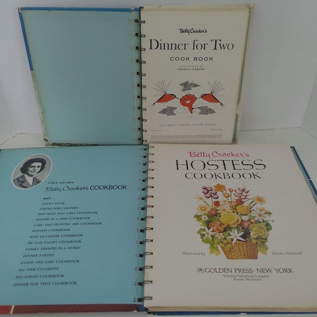 Vintage Betty Crocker's Dinner for Two Cook Book First Edition, 1958 & Hostess Cookbook, 1974 Mid-Century Modern Spiral Hardcover Books For Sale - Image 4 of 8