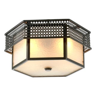 Ceiling Lamp in Metal with Bronze Finish and Frosted Glass For Sale