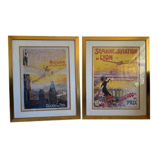 Reproduction of Two 1910 French Travel Posters in Beautiful Gold Frames - a Pair For Sale