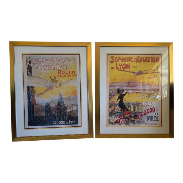 Reproduction of Two 1910 French Travel Posters in Beautiful Gold Frames - a Pair For Sale