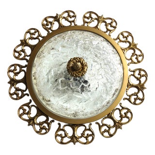 Brass and Frosted Glass 3-Light Ceiling Lamp from Kaiser-Leuchten, 1940s For Sale