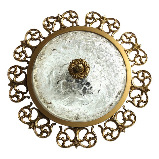 Brass and Frosted Glass 3-Light Ceiling Lamp from Kaiser-Leuchten, 1940s For Sale