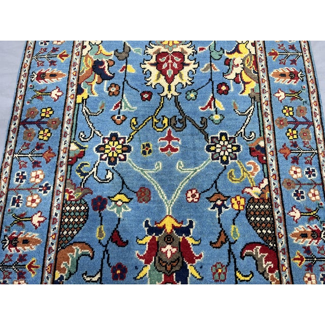 Blue Floral Wool Rug With Botanical Border, 3'3" X 4'9" For Sale - Image 6 of 10