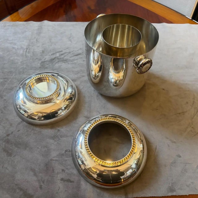 Silver 1970s Mid-Century Modern Silver Plate and Brass Luxury Wine Cooler by Cesa 1882 For Sale - Image 8 of 14