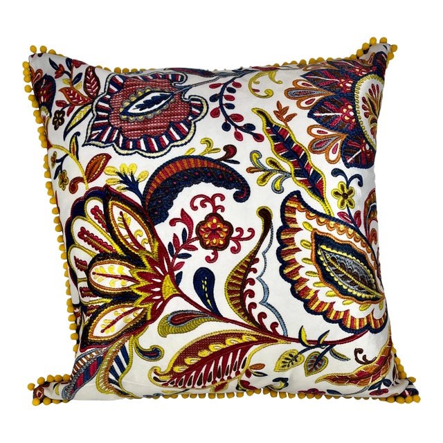 20" Square Decorative Throw Pillow With a Striking Modern Paisley Floral Pattern With a Needlepoint Look Appearance - Made in the U K For Sale