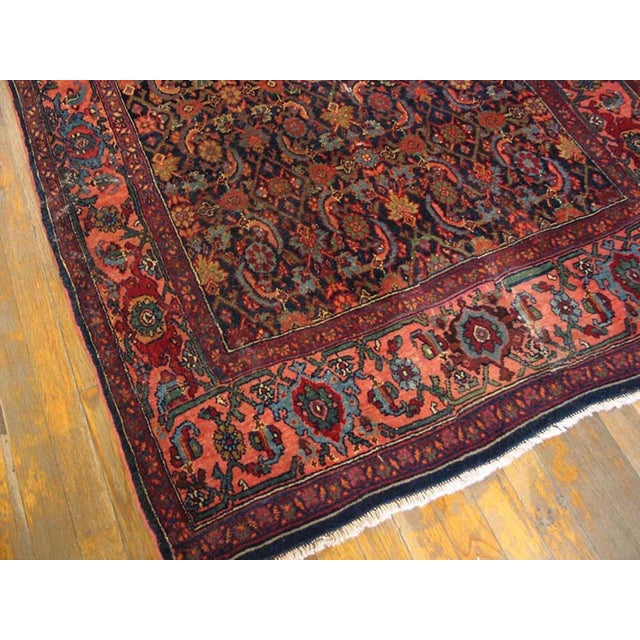 Early 20th Century 1920s Blue Navy Herati Antique W. Persian Bijar Rug 4' X 5'3" Handknotted Wool Carpet For Sale - Image 5 of 5