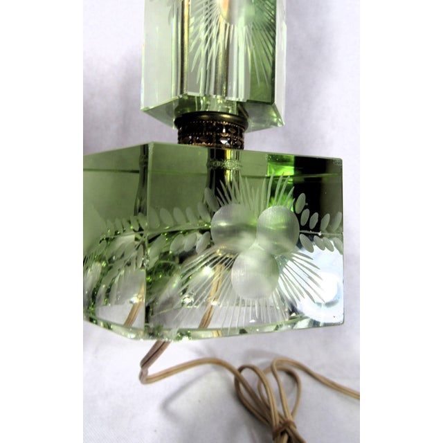 Glass Mid 20th Century Mid-Century Modern Etched Glass Lamp + Atomic Cat Print Shade For Sale - Image 7 of 10
