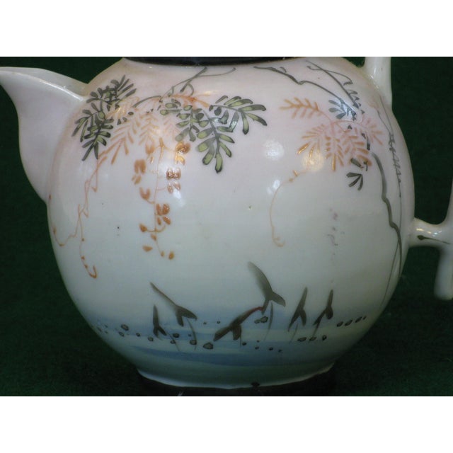 Ceramic Mid 19th Century Satsuma Teapot Hand-Painted Vines & Blossoms Square Handle Japanese Meiji Period Signed For Sale - Image 7 of 18