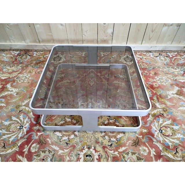 Coffee Table in Smoked Glass and Aluminum, 1970s For Sale - Image 3 of 7
