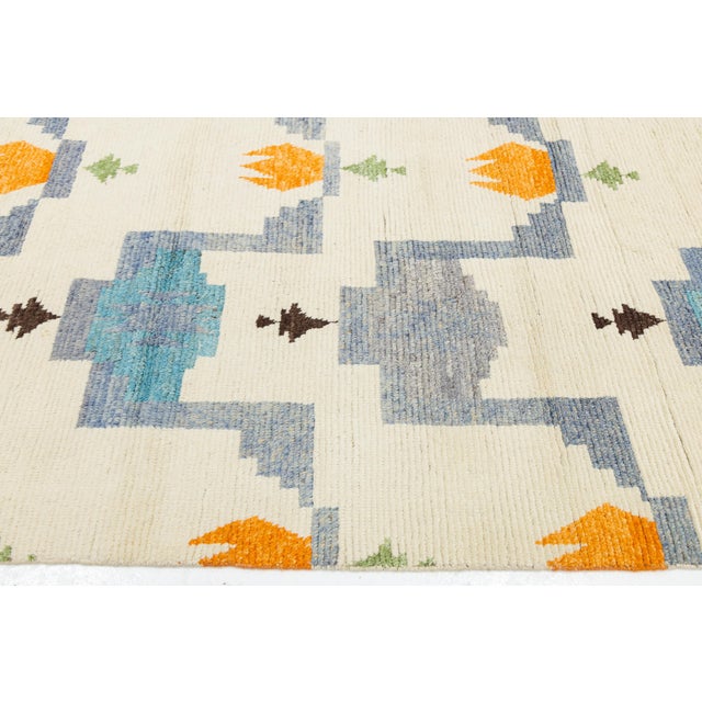 Textile Abstract Geometric Hand-Knotted Modern Moroccan Style Wool Rug 10x15 For Sale - Image 7 of 12