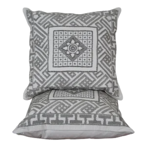 Vintage Arhaus Modern Down Filled Geometric Embroidered Silver Beaded Throw Pillows- Set of 2