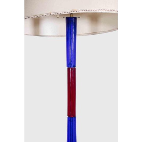 Vintage Floor Lamp made of fine Murano Blue and Red Glass, realized by Fulvio Bianconi for Venini in 1950s. Very good...