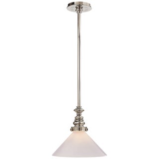 Chapman & Myers for Visual Comfort Signature Boston Pendant in Polished Nickel with White Glass Slant Shade For Sale