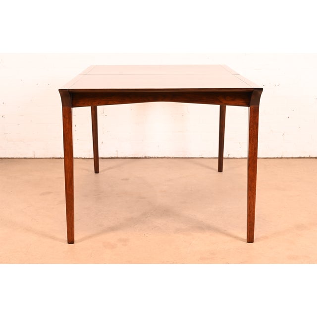 John Van Koert for Drexel Mid-Century Modern Sculpted Walnut Extension Dining Table, Newly Refinished For Sale - Image 12 of 14