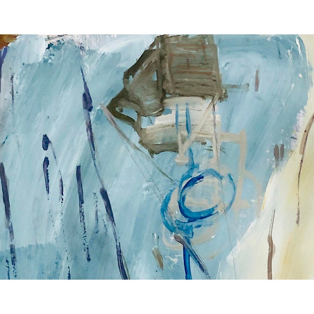 Contemporary Sky Blue Abstract Waterfront Scene With Lobster Trap Hoist - Kittery Point, Maine For Sale - Image 3 of 3
