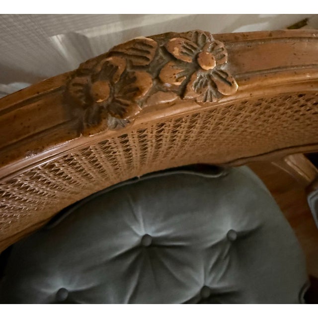 Drexel Heritage Beautiful French Inspired Armchair With Original Soft Light Blue Tufted Velvet Upholstery. For Sale - Image 9 of 10