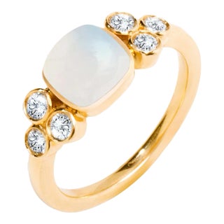 Syna Yellow Gold Moon Quartz Ring with Diamonds For Sale