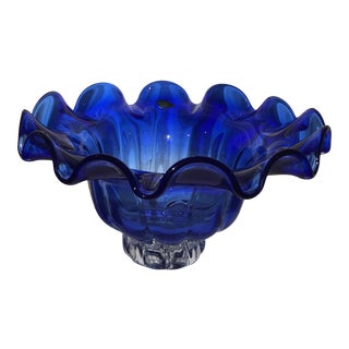 1980s Blue Swirl Art Glass Bowl For Sale