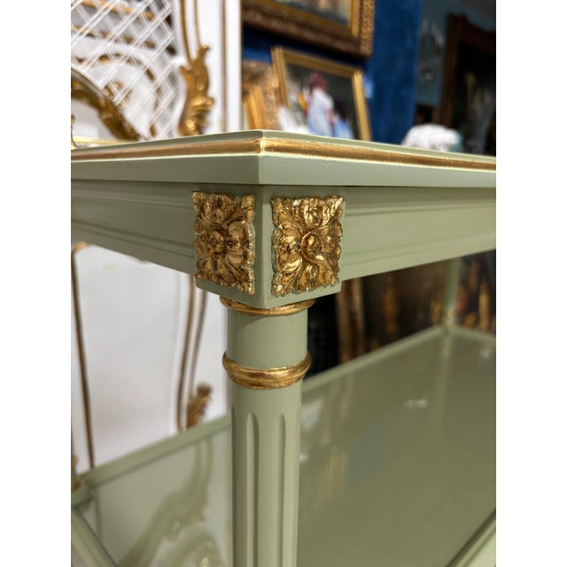 1940s 1940s Louis XVI Style Cypress Wood Serving Cart With Marble Inlay and Gilt Details For Sale - Image 5 of 11