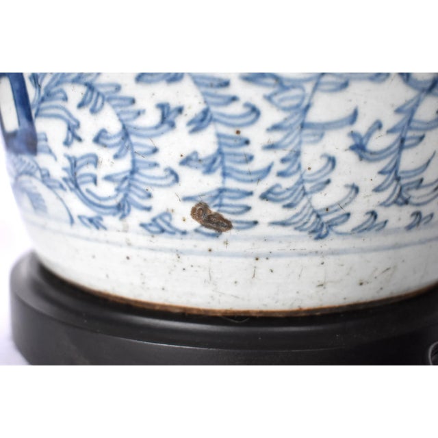 Antique Blue Underglaze Chinese Export Ginger Jar Lamp For Sale - Image 10 of 11