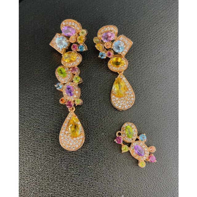 Early 21st Century Bochic Vintage Cascading "Capri" Multi Natural Gem Earrings 18K Gold & Silver For Sale - Image 5 of 18