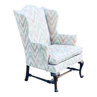Vintage Southwood Mahogany Wingback Lounge Chair in Flamestitch Upholstery For Sale